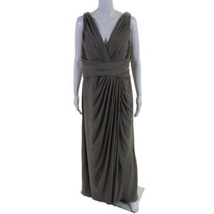Watters & Watters Womens Back Zip Sleeveless V Neck Gown Taupe Size 16W LL19LL